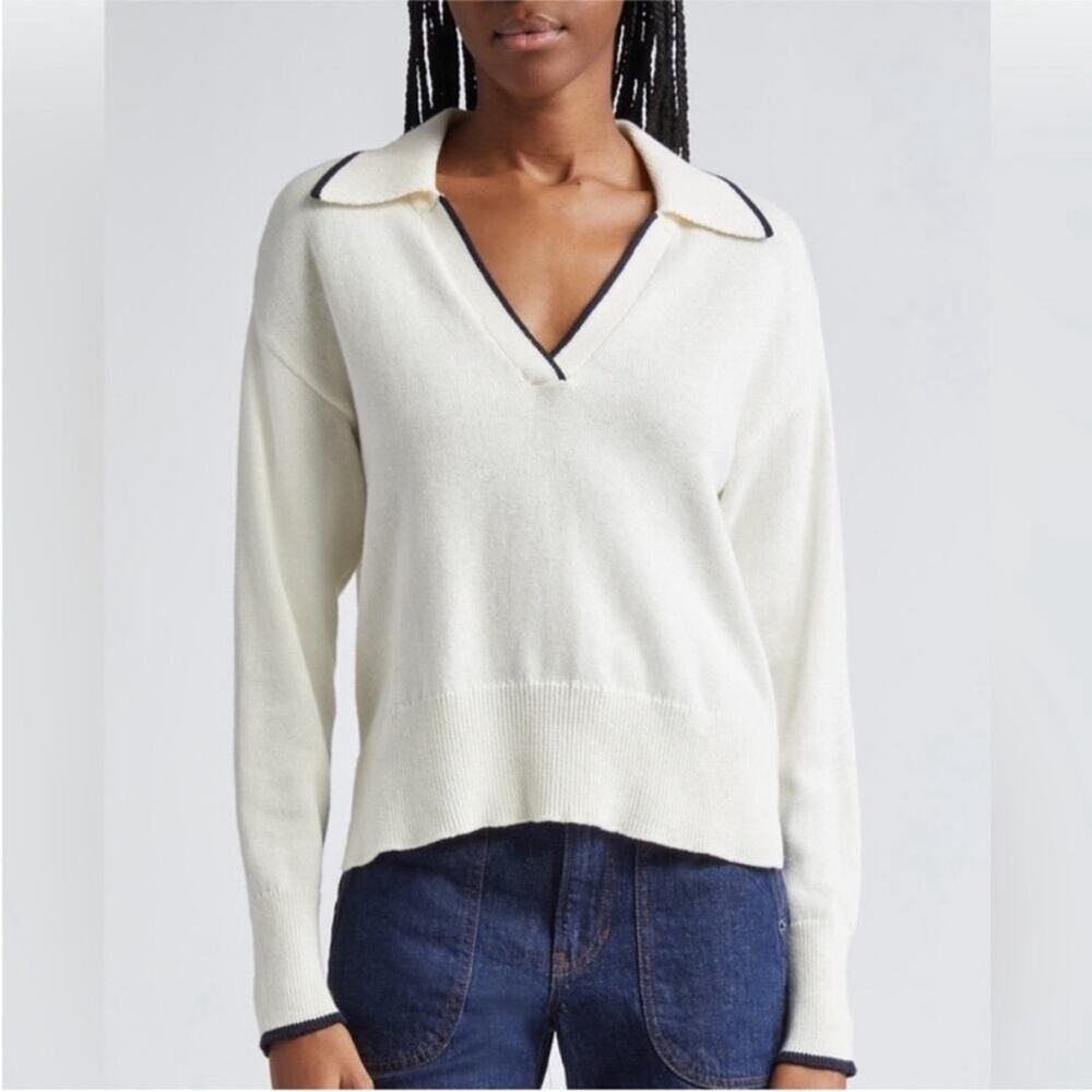 Veronica Beard Koko Johnny Collar Polo Sweater L